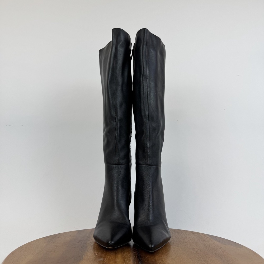 Womens Vince Pilar Black Leather Knee High Heeled Riding Boots Size 7 M WC GUC - Picture 3 of 9